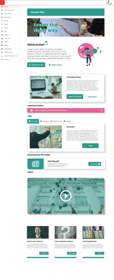 Canvas course template in an alternate teal brand theme